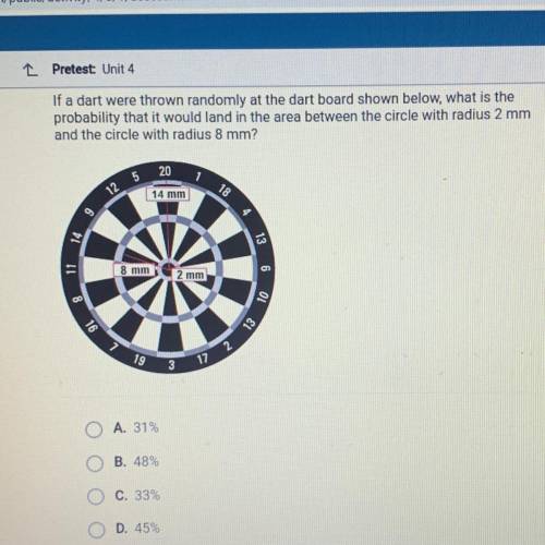 If a dart were thrown randomly at the dart board shown below, what is the

probability that it wou