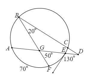 Identify the measure of arc AB.

1. arc AB = 70°2. arc AB = 60°3. arc AB = 80°4. arc AB = 50°