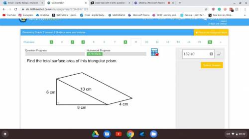 Find the total surface area of this triangular prism
