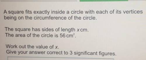 A square fits exactly inside a circle with each of its vertices

being on the circumference of the