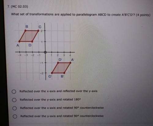What set of Transformations are applied to parallelogram ABCD to create A'B'C'D'?