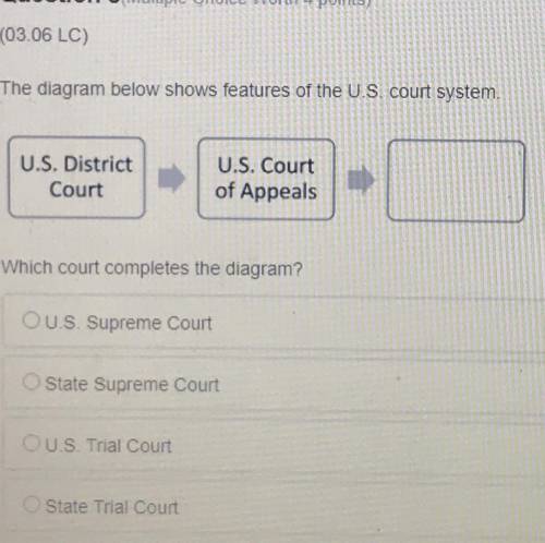 The diagram below shows features of the U.S. court system.

Which court completes the diagram?
US