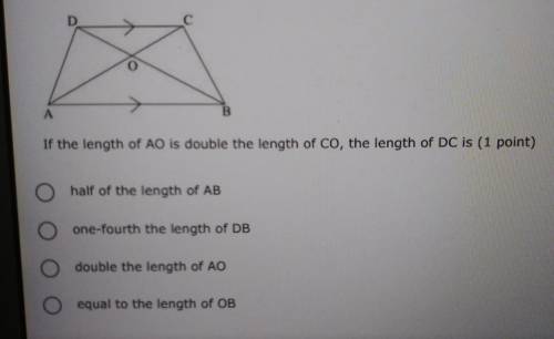 The figure below shows a trapezoid, ABCD, having side AB parallel to side DC. The diagonals AC and