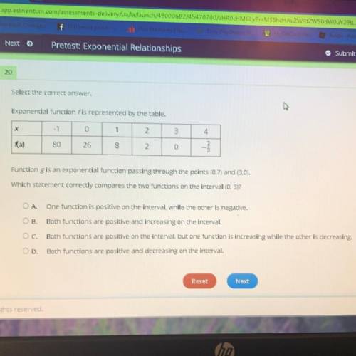 Exponential functions F is represented by the table