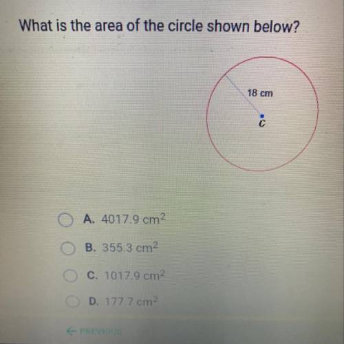 What is the area of the circle shown below? Please
answer quickly! 20 points