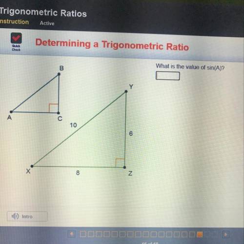 What is the value of sin(A)?
B
A
С
10
6
8
Z