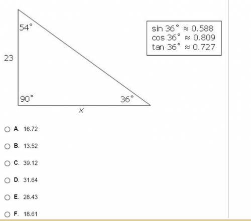 What is the approximate value of x in the diagram below? use one of the trigonometric ratios in the
