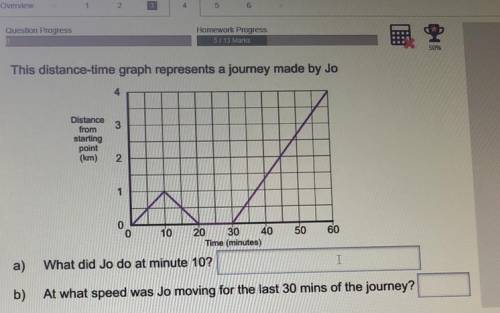 This distance-time graph represents a journey made by Jo.

a)What did Jo do at minute 10?
b) At wh