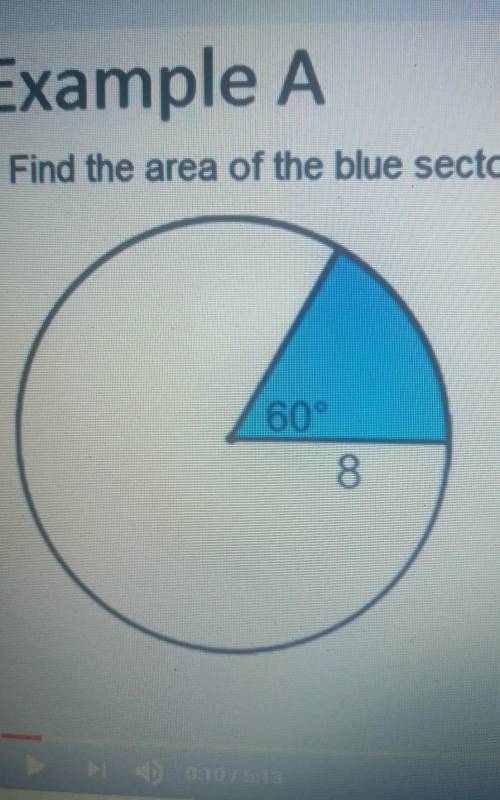 Example AFind the area of the blue sector. Leave your answer in terms of TT.