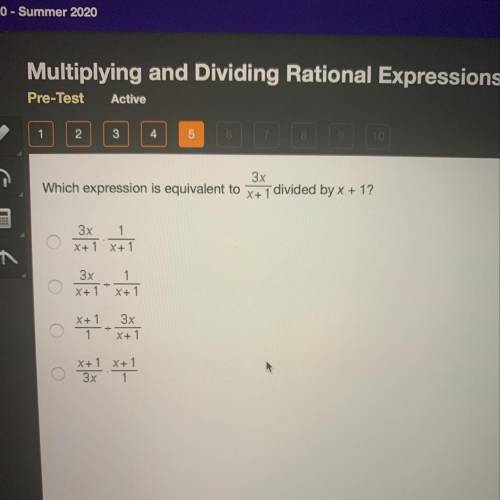 3х

Which expression is equivalent to X+ 1 divided by x + 1?
3х 1
X+1 x+1
1
3х
х+ 1 x+1
3х
х+1
1
Х