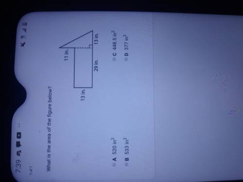 What is the area of the figure below 13 in length, 11 in width, 29 in and 13 in?