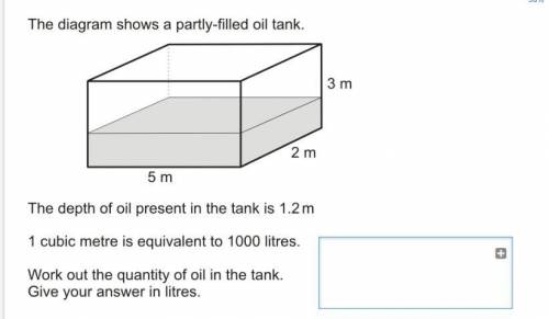 The diagram shows a partly filled oil tank the depth of oil present in the tank is 1.2m