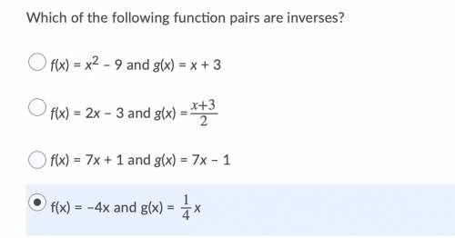 Which of the following function pairs are inverses? Options and questions below:
