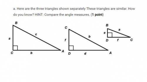 PLZ HELP here are three triangles shown separately, these triangles are similar. How do you know?