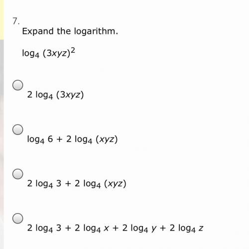 Expand the logarithm.
log4 (3xyz)2