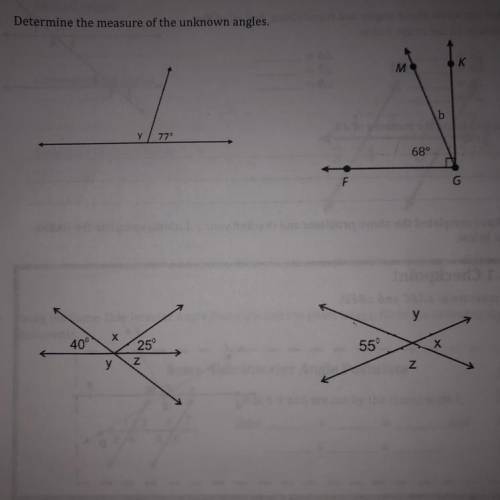 Determine the measure of the unknown angles.

PLEASE HELP
(Picture included)