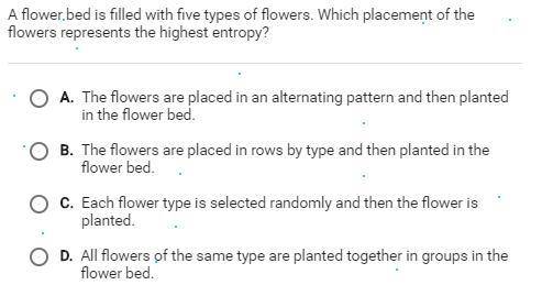 Flower bed is filled with five types of flowers. Which placement of the flowers represents the high