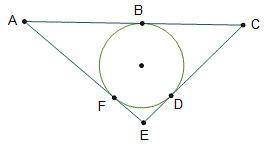 The circle is inscribed in triangle A E C. Which are congruent line segments? Select two options. A