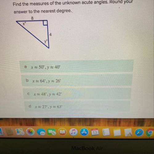 Find the measure of the unknown acute angle. Round your answer to the nearest degree.