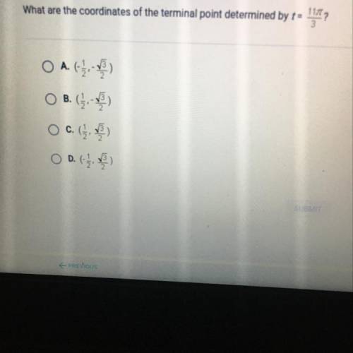 What are the coordinates of the terminal point determined by t=11pi/3 help please