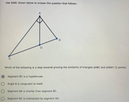 Use triangle ABC shown below to answer the question that follows:

Which of the following is a ste
