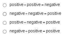 Which rule about the sign of the quotient of positive and negative decimals is correct?