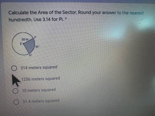 It says to calculate the area of the sector and t round to the nearest hundredth and to use 3.14 fo
