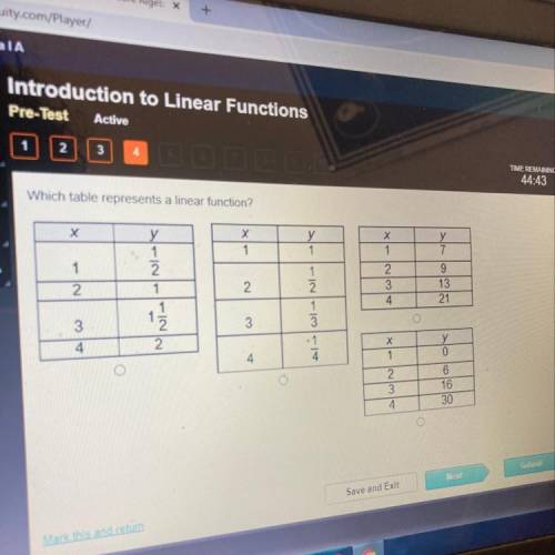 PLZ HELP IM TIMED Which table represents a linear function?