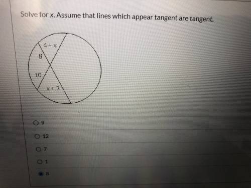 PLEASE HURRY Solve for X assume that lines that which appear tangent are tangent