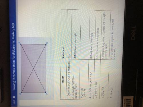 PLEASE HELP ASAP Given: Quadrilateral PQRS is a rectangle Prove: PR = QS What is the reason fo