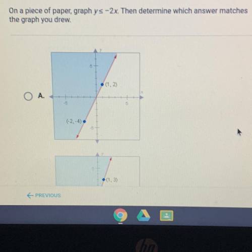 On a piece of paper, graph y<-2x. Then determine which answer matches
the graph you drew.