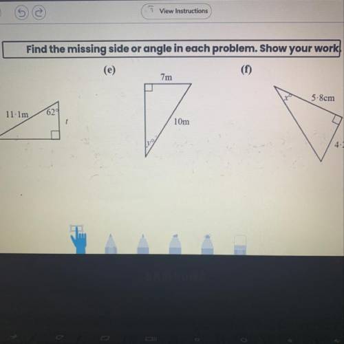 Find the missing side or angle in each problem. Show your work

(d)
7m
5.8cm
11:1m
62
10m
4.2cm