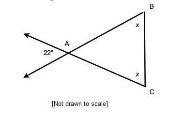 HELP PLEASE!

Isosceles triangle ABC is shown below.Triangle A B C. Angles B and C are x. Sides C