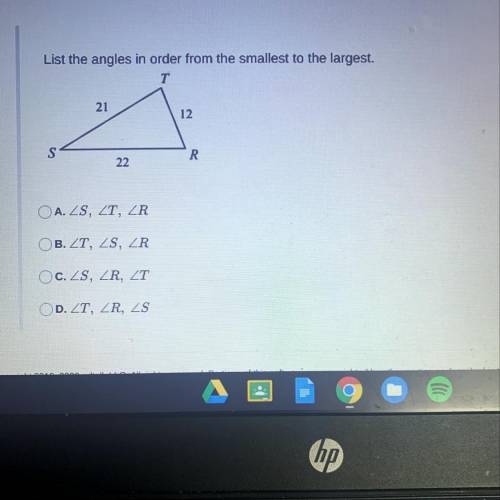 In math list the angles in order from smallest to the largest