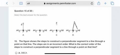 The figure shows the steps to construct a perpendicular segment to a line through a point on that l