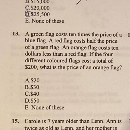 How can we solve question 13 algebraically? Will give brainliest + 10 points