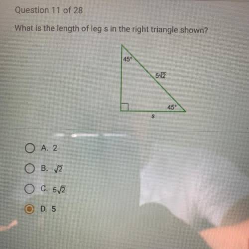 I hat is the length of leg s in the right triangle shown