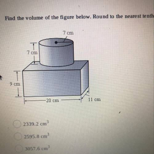 Find the volume of the figure below. Round to the nearest tenth.

7 cm
7 cm
9 cm
20 cm
11 cm