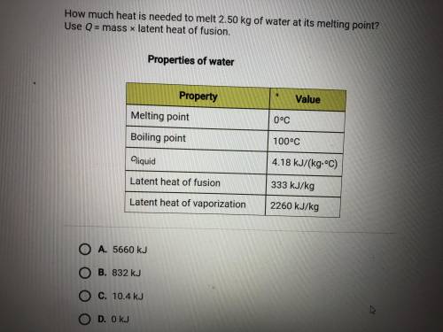 How much heat is needed to melt 2.5 KG of water at its melting point? Use Q= mass x latent heat of