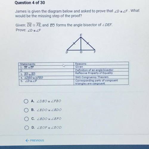 James is given the diagram below and asked to prove that D & ZF. What

would be the missing st