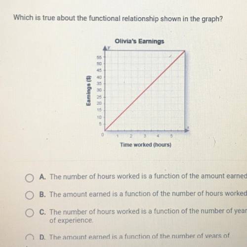 Which is true about the functional relationship shown in the graph?

Olivia's Earnings
55
50
45
40