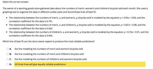 Please help will mark brainliest answer. The owner of a sporting goods store gathered data about th