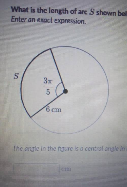 What is the length of arc S? angle in radians