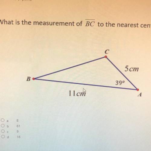What is the measurement of BC to the nearest centimeter?