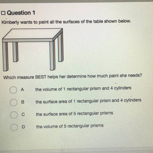 Kimberly wants to paint all the surfaces of the table shown below.

Which measure BEST helps her d