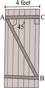 e picture shows a barn door: A barn door has two parallel bars, each of length 4 feet. A support AB