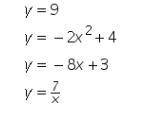 Which of the following equations would not be a line when graphed? Explain how you can tell by just