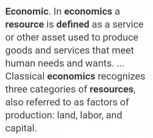 Short definition of resources in economics/business