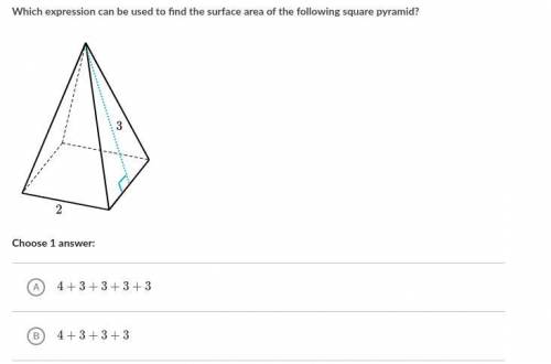 Which expression can be used to find the surface area of the following square pyramid?A 16+16+55+55