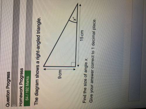 the diagrams shows a right-angled triangle. find the size of angle x (and value of h). give your an